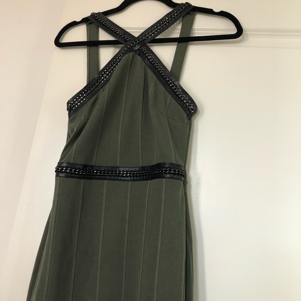 Topshop green dress with leather detail